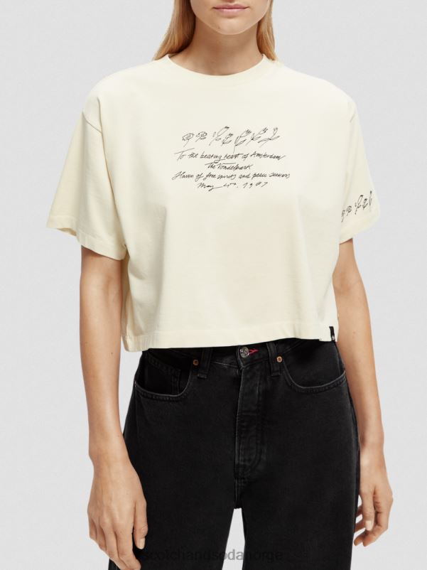 kvinner brodert crop top t-skjorte vanilje hvit N40XD72 klær Scotch & Soda