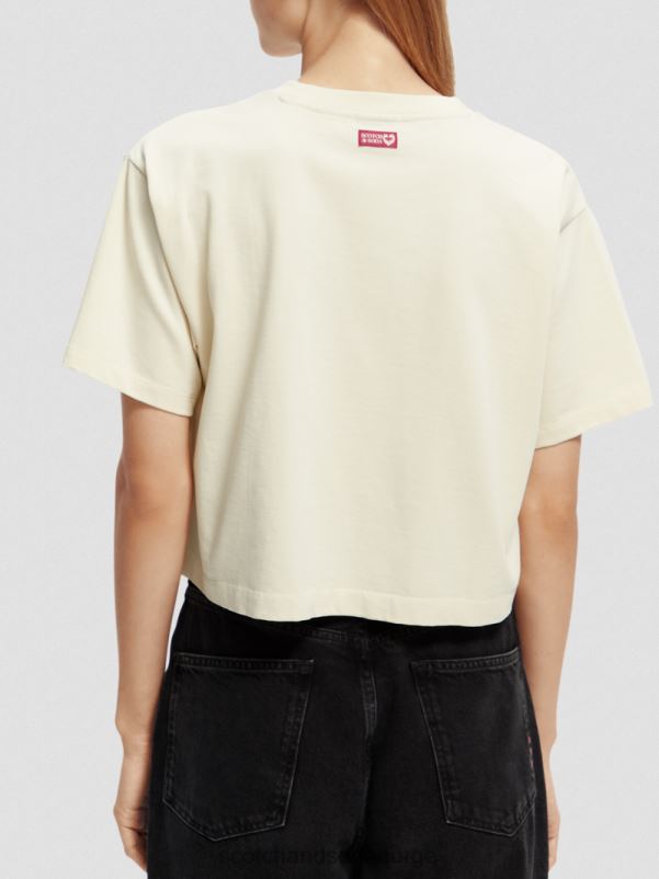kvinner brodert crop top t-skjorte vanilje hvit N40XD72 klær Scotch & Soda