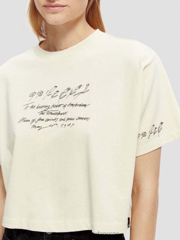 kvinner brodert crop top t-skjorte vanilje hvit N40XD72 klær Scotch & Soda
