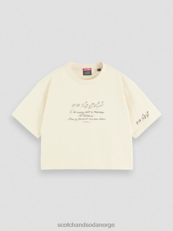 kvinner brodert crop top t-skjorte vanilje hvit N40XD72 klær Scotch & Soda
