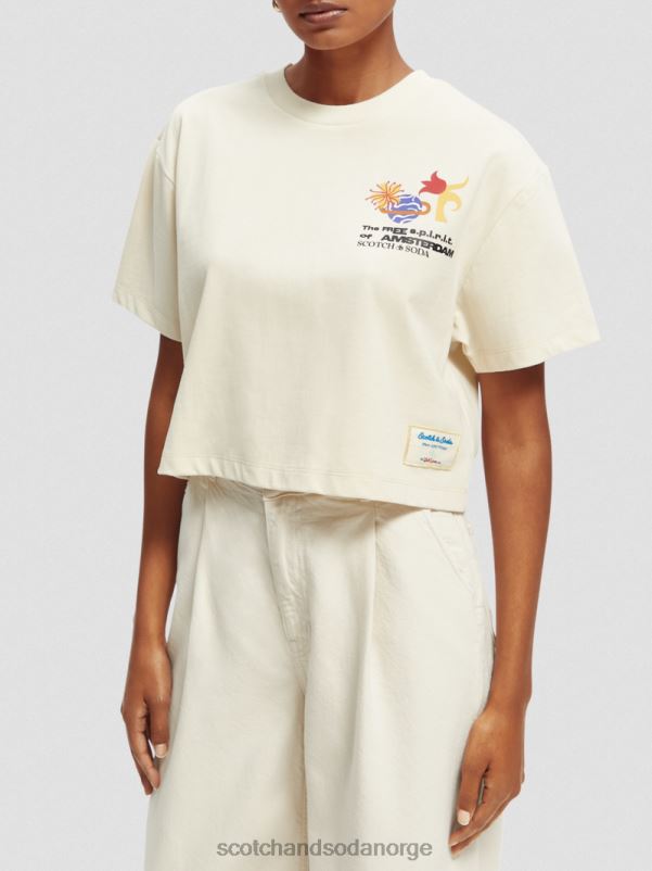 kvinner løs passform beskåret brodert t-skjorte off white N40XD91 klær Scotch & Soda