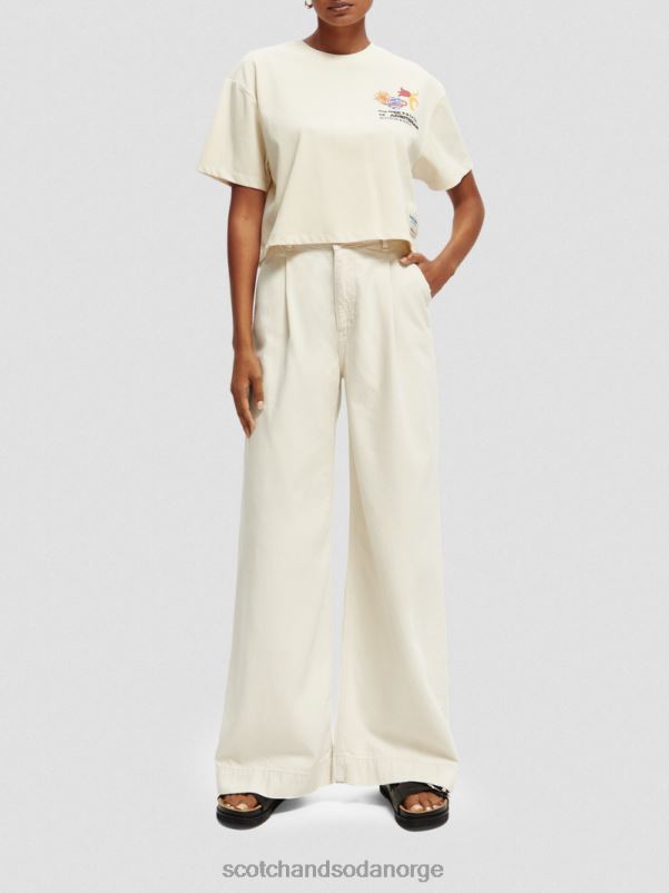 kvinner løs passform beskåret brodert t-skjorte off white N40XD91 klær Scotch & Soda