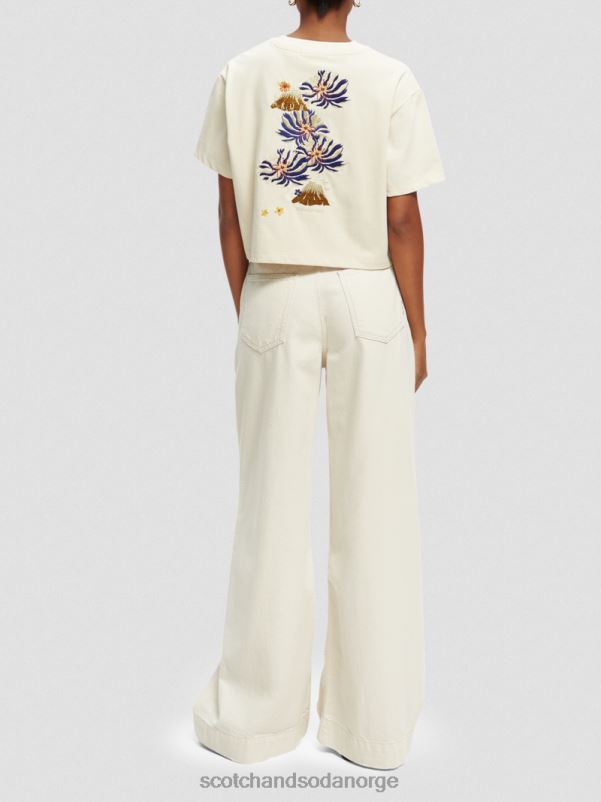 kvinner løs passform beskåret brodert t-skjorte off white N40XD91 klær Scotch & Soda