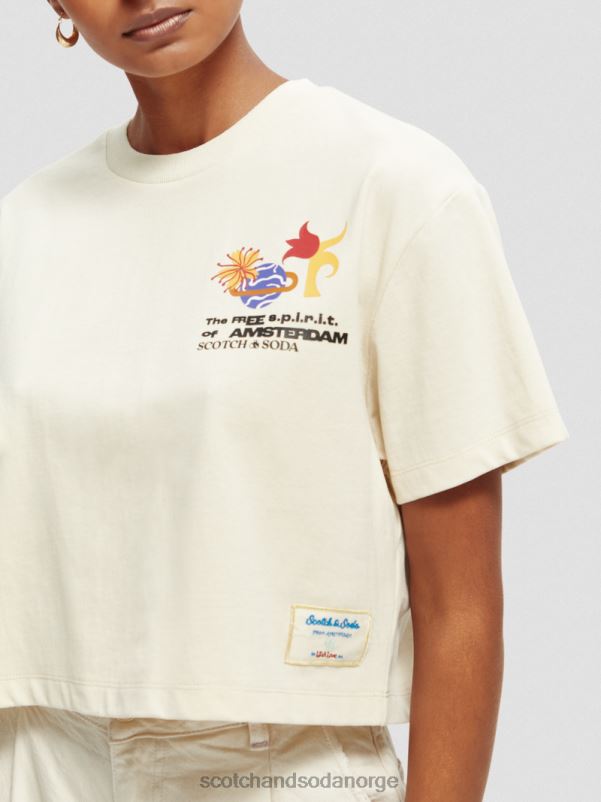 kvinner løs passform beskåret brodert t-skjorte off white N40XD91 klær Scotch & Soda