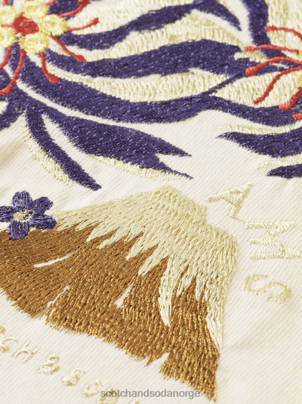 kvinner løs passform beskåret brodert t-skjorte off white N40XD91 klær Scotch & Soda