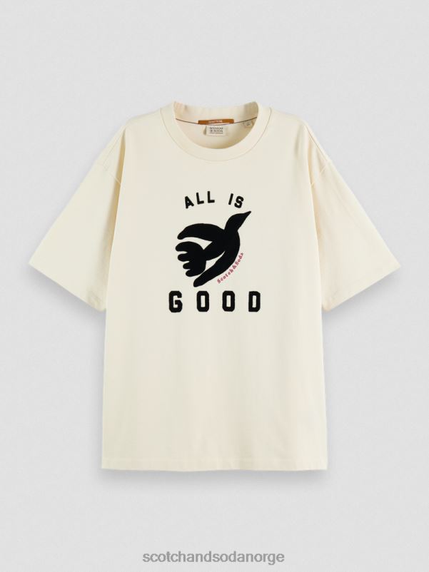 kvinner løs passform grafisk økologisk t-skjorte vanilje hvit N40XD63 klær Scotch & Soda