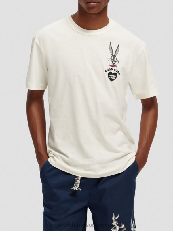 kvinner looney tunes økologisk brodert grafisk t-skjorte off white N40XD59 klær Scotch & Soda