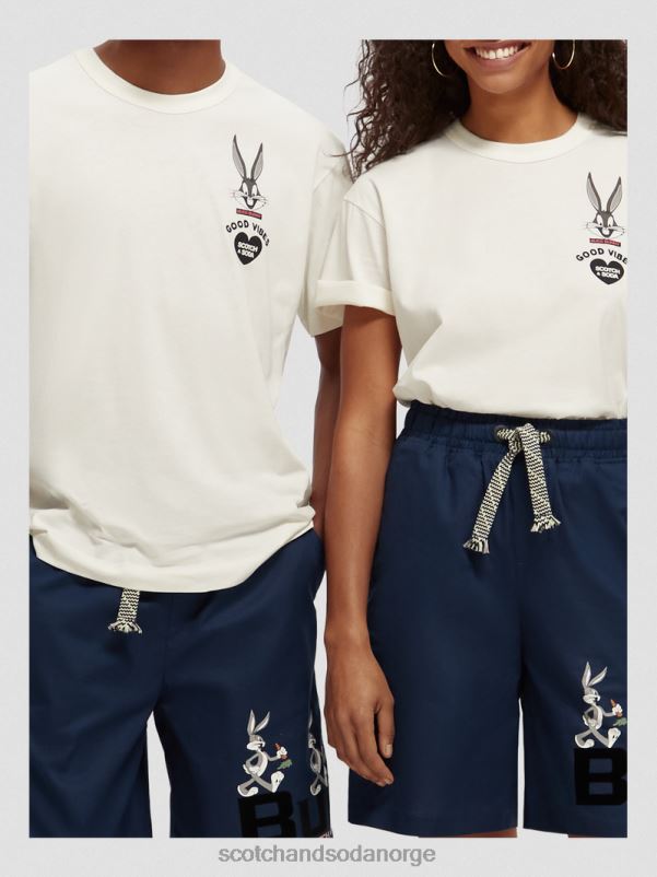 kvinner looney tunes økologisk brodert grafisk t-skjorte off white N40XD59 klær Scotch & Soda