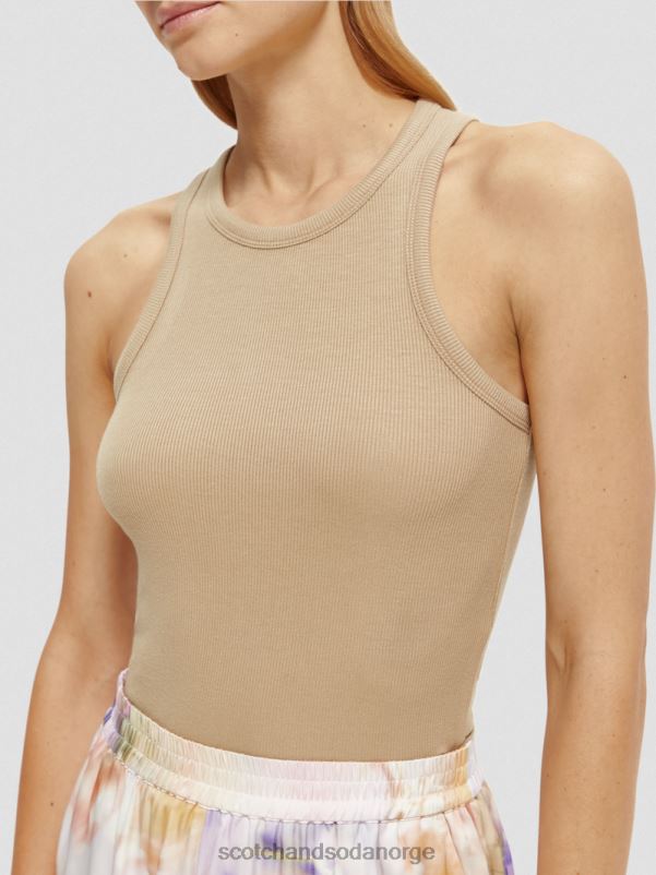 kvinner racerback tanktop i økologisk bomull kaki N40XD87 klær Scotch & Soda