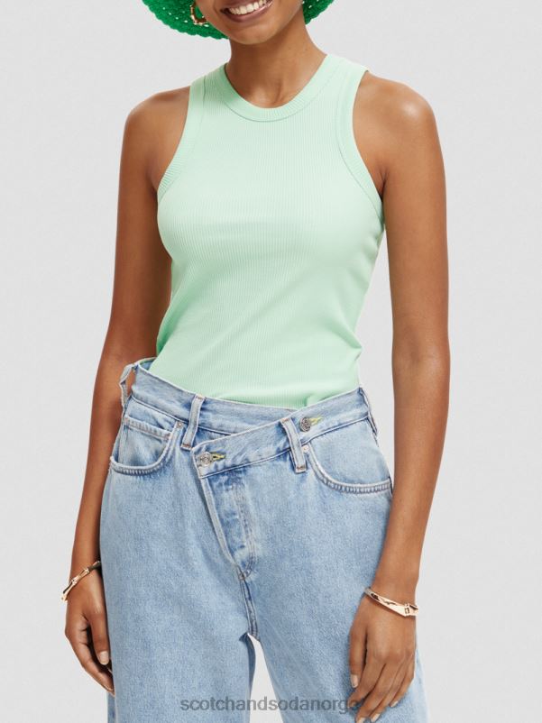 kvinner ribbestrikket racerback tank-topp grønn aske N40XD111 klær Scotch & Soda