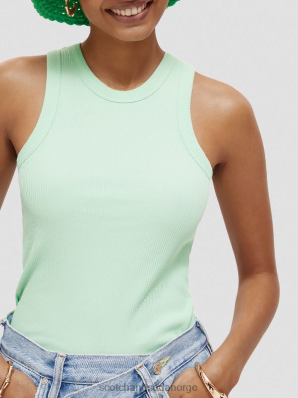 kvinner ribbestrikket racerback tank-topp grønn aske N40XD111 klær Scotch & Soda