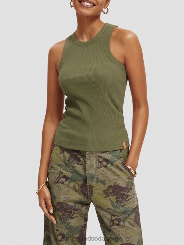 kvinner ribbestrikket racerback tank-topp olivengrønn N40XD109 klær Scotch & Soda