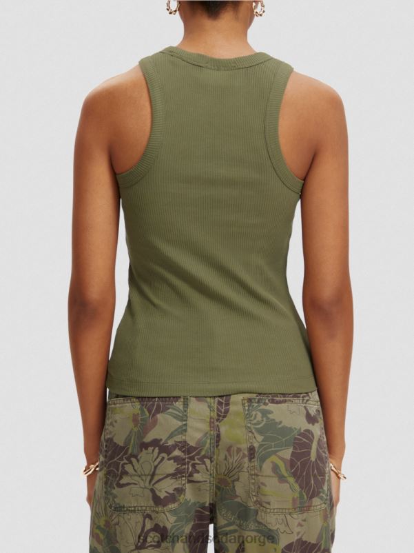 kvinner ribbestrikket racerback tank-topp olivengrønn N40XD109 klær Scotch & Soda