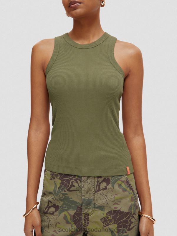 kvinner ribbestrikket racerback tank-topp olivengrønn N40XD109 klær Scotch & Soda