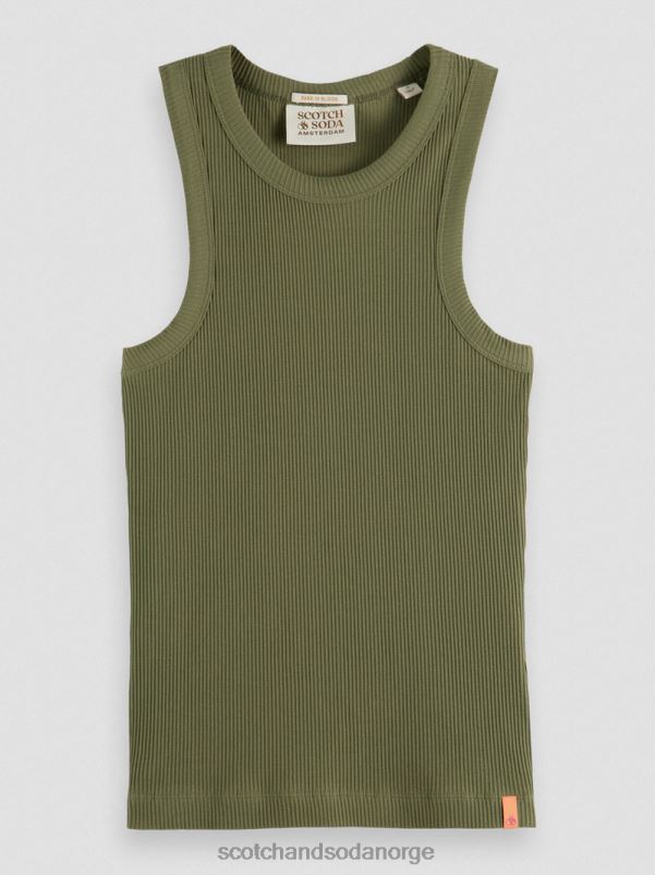 kvinner ribbestrikket racerback tank-topp olivengrønn N40XD109 klær Scotch & Soda