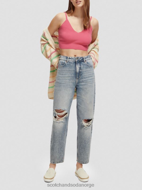kvinner strikket crop topp med v-hals rosa punch N40XD119 klær Scotch & Soda