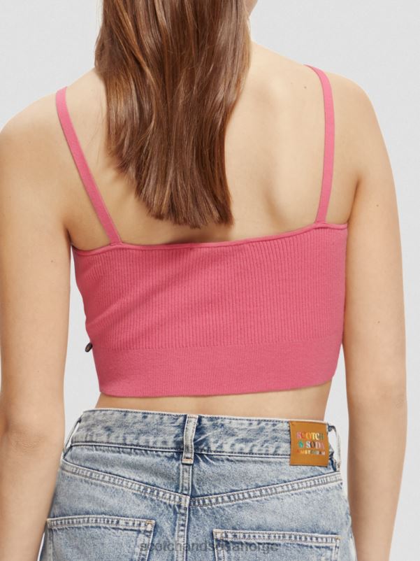 kvinner strikket crop topp med v-hals rosa punch N40XD119 klær Scotch & Soda