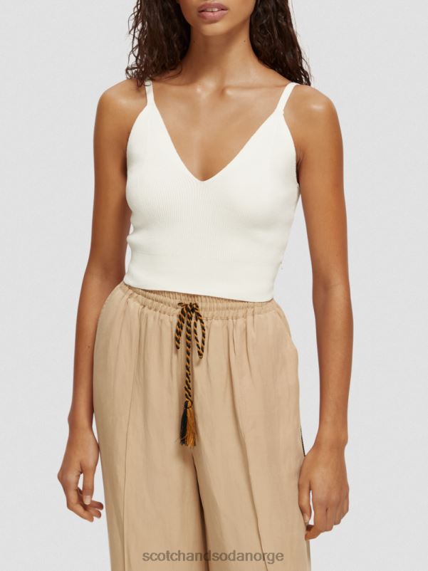 kvinner strikket crop topp med v-hals vanilje hvit N40XD118 klær Scotch & Soda
