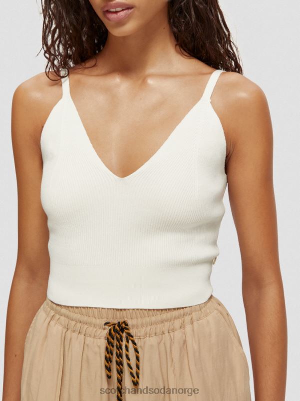kvinner strikket crop topp med v-hals vanilje hvit N40XD118 klær Scotch & Soda