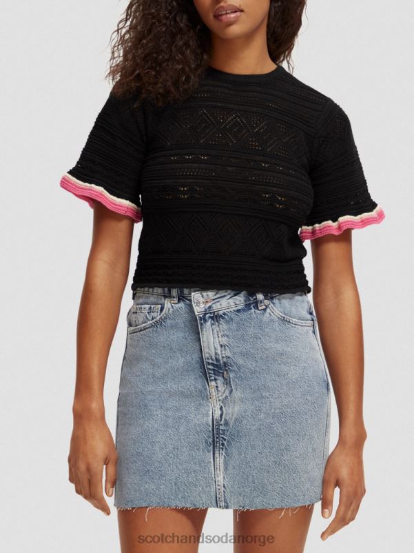 kvinner strikket pointelle crop topp svart N40XD79 klær Scotch & Soda
