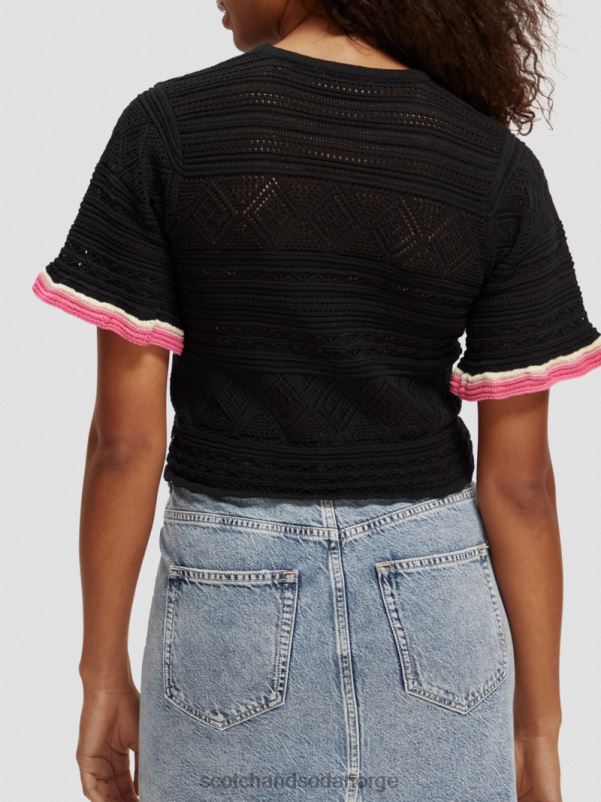 kvinner strikket pointelle crop topp svart N40XD79 klær Scotch & Soda