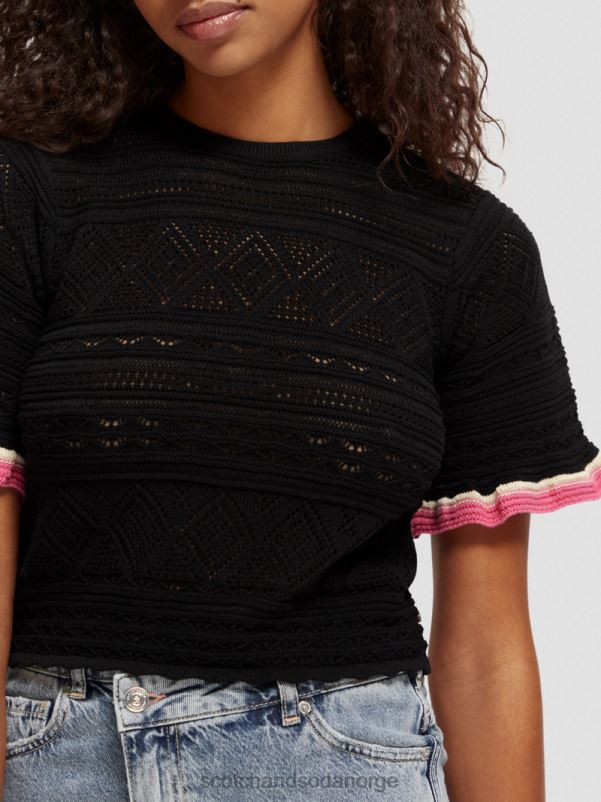 kvinner strikket pointelle crop topp svart N40XD79 klær Scotch & Soda