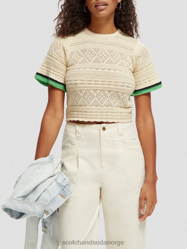 kvinner strikket pointelle crop topp vanilje hvit N40XD78 klær Scotch & Soda