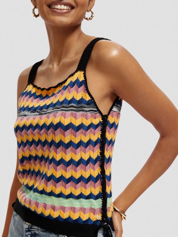 kvinner strikket tanktop i økologisk bomull multi stripe N40XD125 klær Scotch & Soda