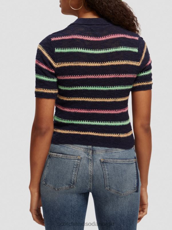 kvinner stripet strikket genser sen kveld blå N40XD107 klær Scotch & Soda