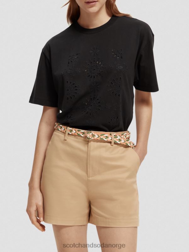 kvinner t-skjorte med brodert kunst med løs passform svart N40XD89 klær Scotch & Soda