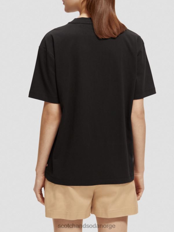 kvinner t-skjorte med brodert kunst med løs passform svart N40XD89 klær Scotch & Soda