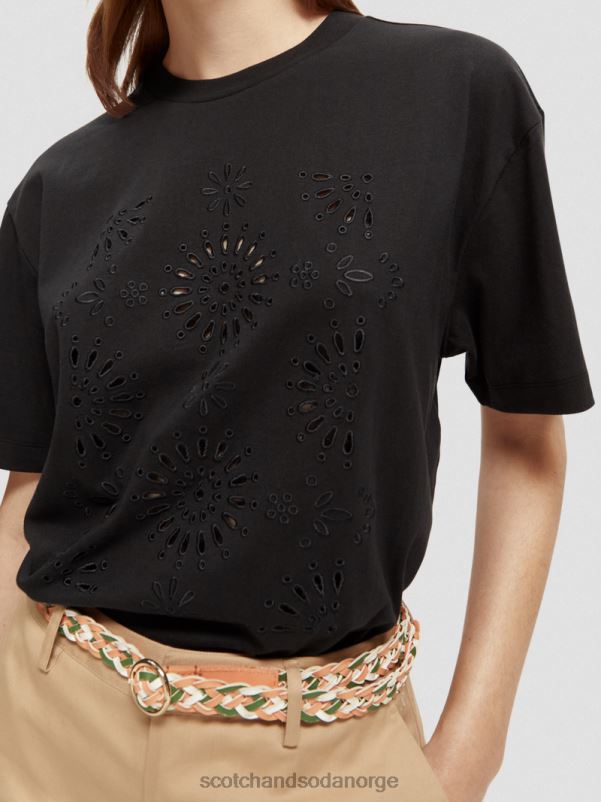kvinner t-skjorte med brodert kunst med løs passform svart N40XD89 klær Scotch & Soda