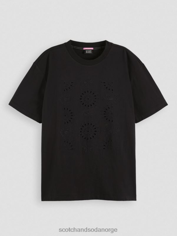 kvinner t-skjorte med brodert kunst med løs passform svart N40XD89 klær Scotch & Soda