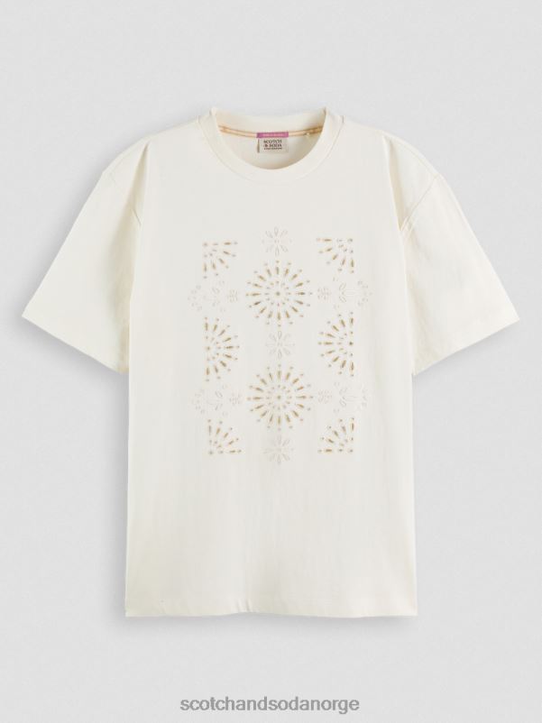 kvinner t-skjorte med brodert kunst med løs passform vanilje hvit N40XD90 klær Scotch & Soda