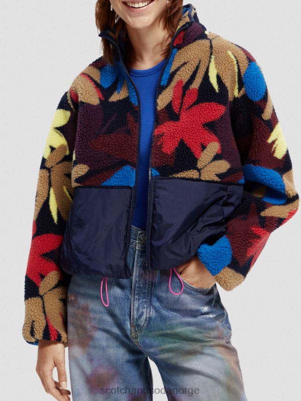 kvinner anorakkjakke i teddyfleece blomst camo N40XD135 klær Scotch & Soda