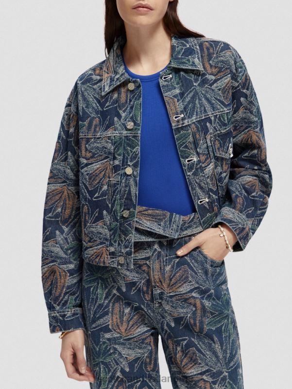 kvinner floral jacquard dongerijakke vasket indigo N40XD146 klær Scotch & Soda