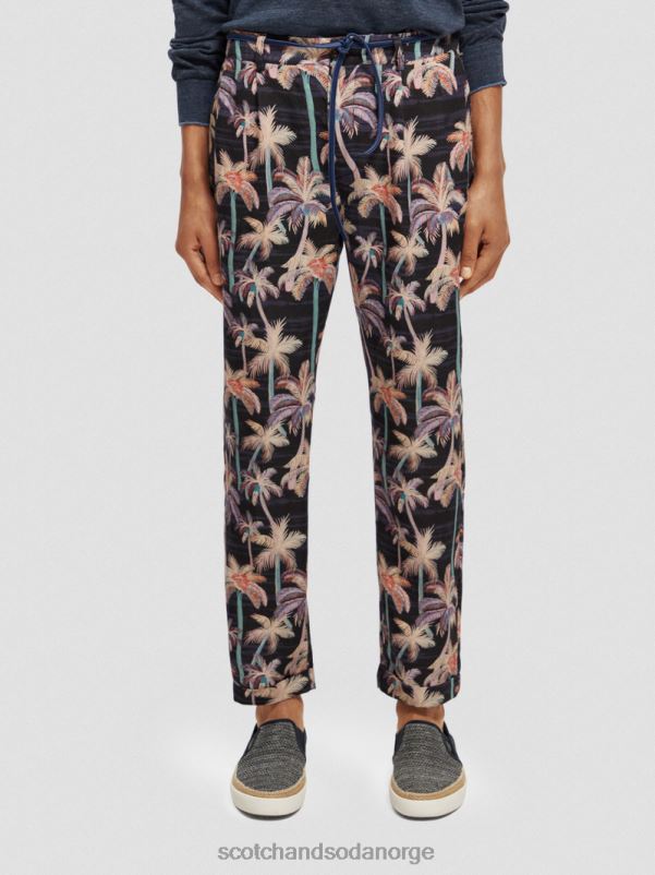menn den plisserte chinoen med twilt-trykk svart aop palmetre N40XD500 klær Scotch & Soda