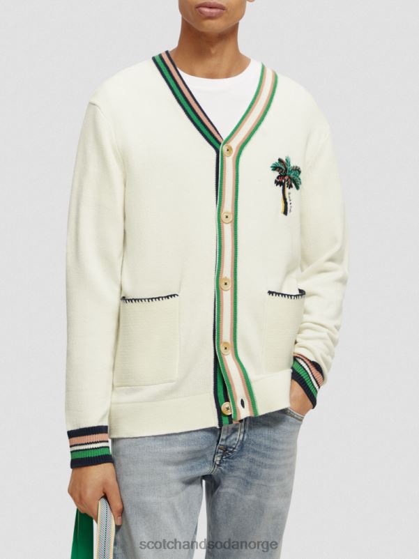 menn brodert cardigan med v-hals denim hvit N40XD635 klær Scotch & Soda