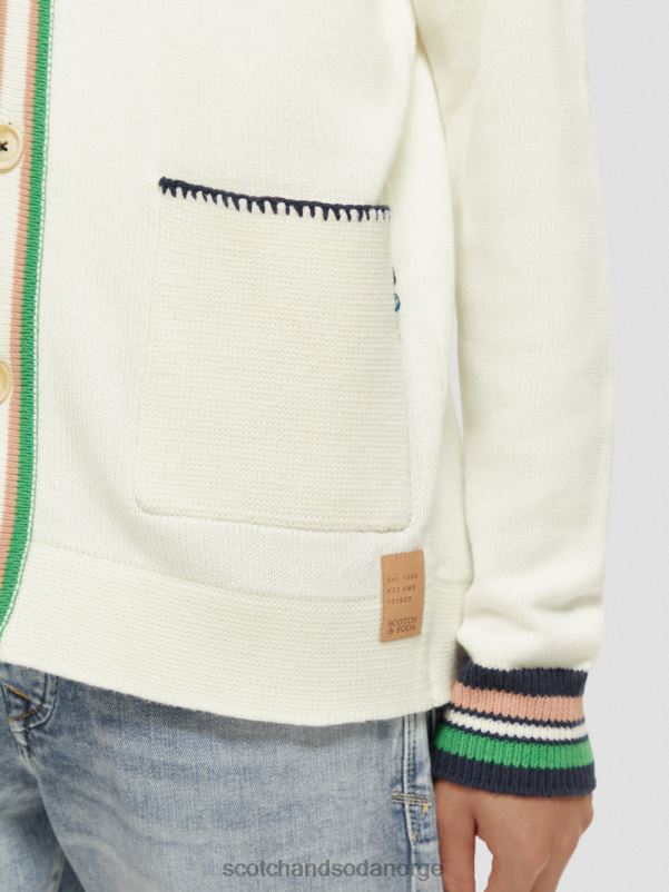 menn brodert cardigan med v-hals denim hvit N40XD635 klær Scotch & Soda