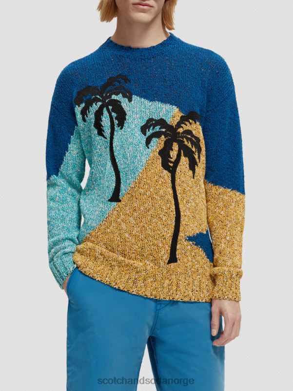 menn colour-block artwork genser med rund hals flere palmer N40XD655 klær Scotch & Soda