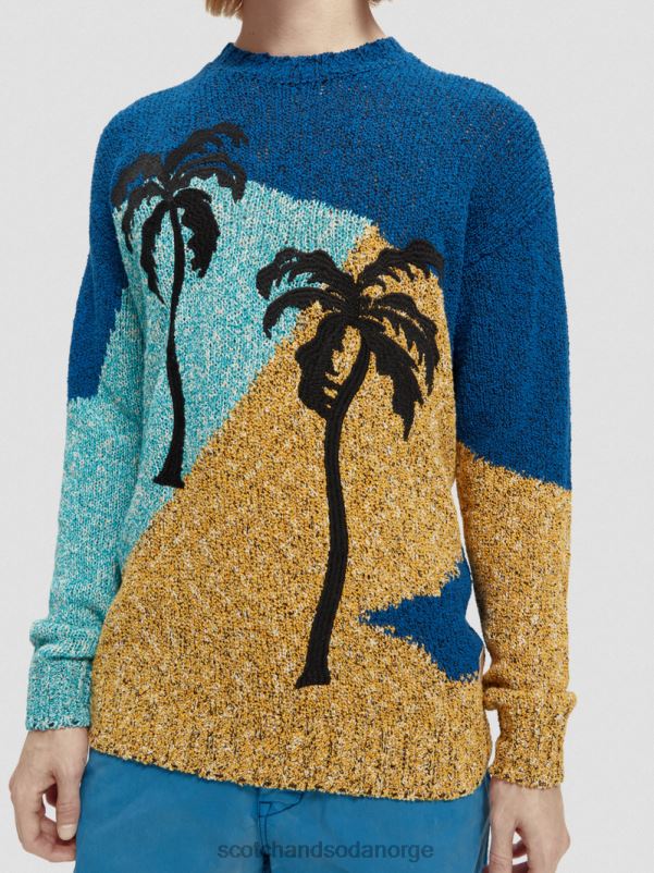 menn colour-block artwork genser med rund hals flere palmer N40XD655 klær Scotch & Soda