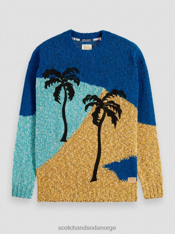 menn colour-block artwork genser med rund hals flere palmer N40XD655 klær Scotch & Soda