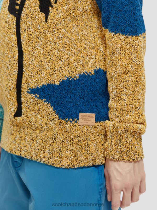 menn colour-block artwork genser med rund hals flere palmer N40XD655 klær Scotch & Soda