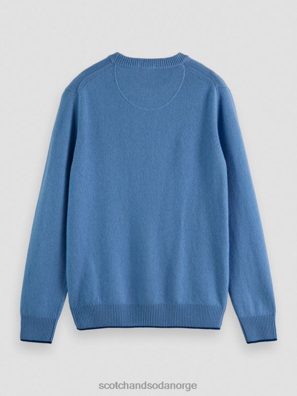 menn kontraststrimmet kashmirgenser med rund hals himmel melange N40XD638 klær Scotch & Soda