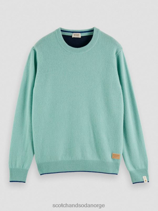 menn kontraststrimmet kashmirgenser med rund hals pistasj melange N40XD637 klær Scotch & Soda