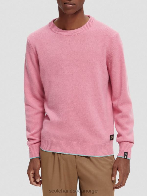 menn kontraststrimmet kashmirgenser med rund hals rosa melange N40XD639 klær Scotch & Soda