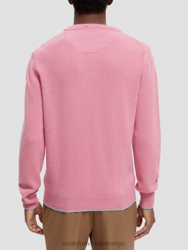 menn kontraststrimmet kashmirgenser med rund hals rosa melange N40XD639 klær Scotch & Soda