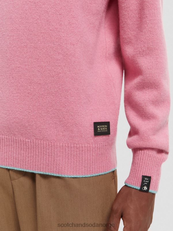 menn kontraststrimmet kashmirgenser med rund hals rosa melange N40XD639 klær Scotch & Soda
