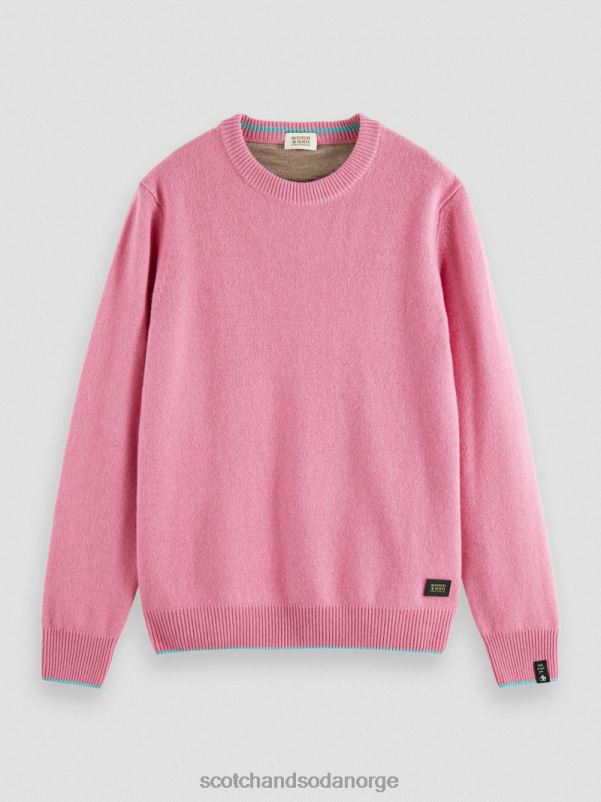 menn kontraststrimmet kashmirgenser med rund hals rosa melange N40XD639 klær Scotch & Soda