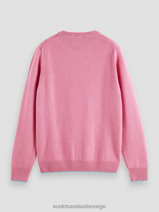 menn kontraststrimmet kashmirgenser med rund hals rosa melange N40XD639 klær Scotch & Soda